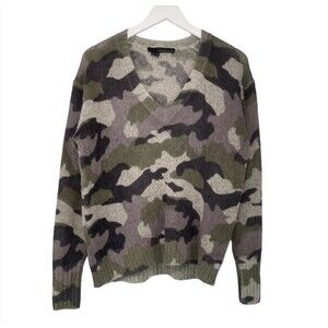 360 Cashmere Sweater Emerie Camo V Neck Delicate Lightweight Merino Wool Medium